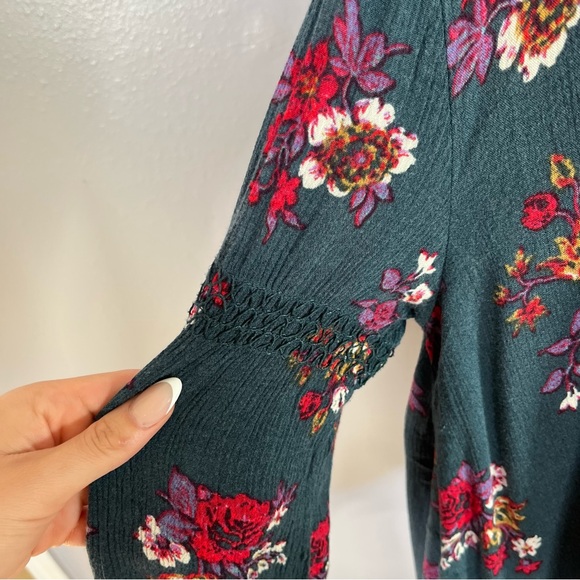 Free People Floral Keyhole flowy Tunic XS romantic Boho cottagecore fall indie - Picture 7 of 10